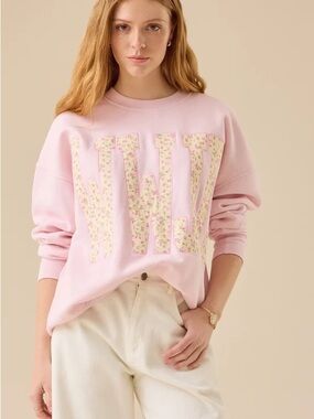 Altar'd State Pastel Pink Floral Appliqué WWJD Crew Sweatshirt, Size Small